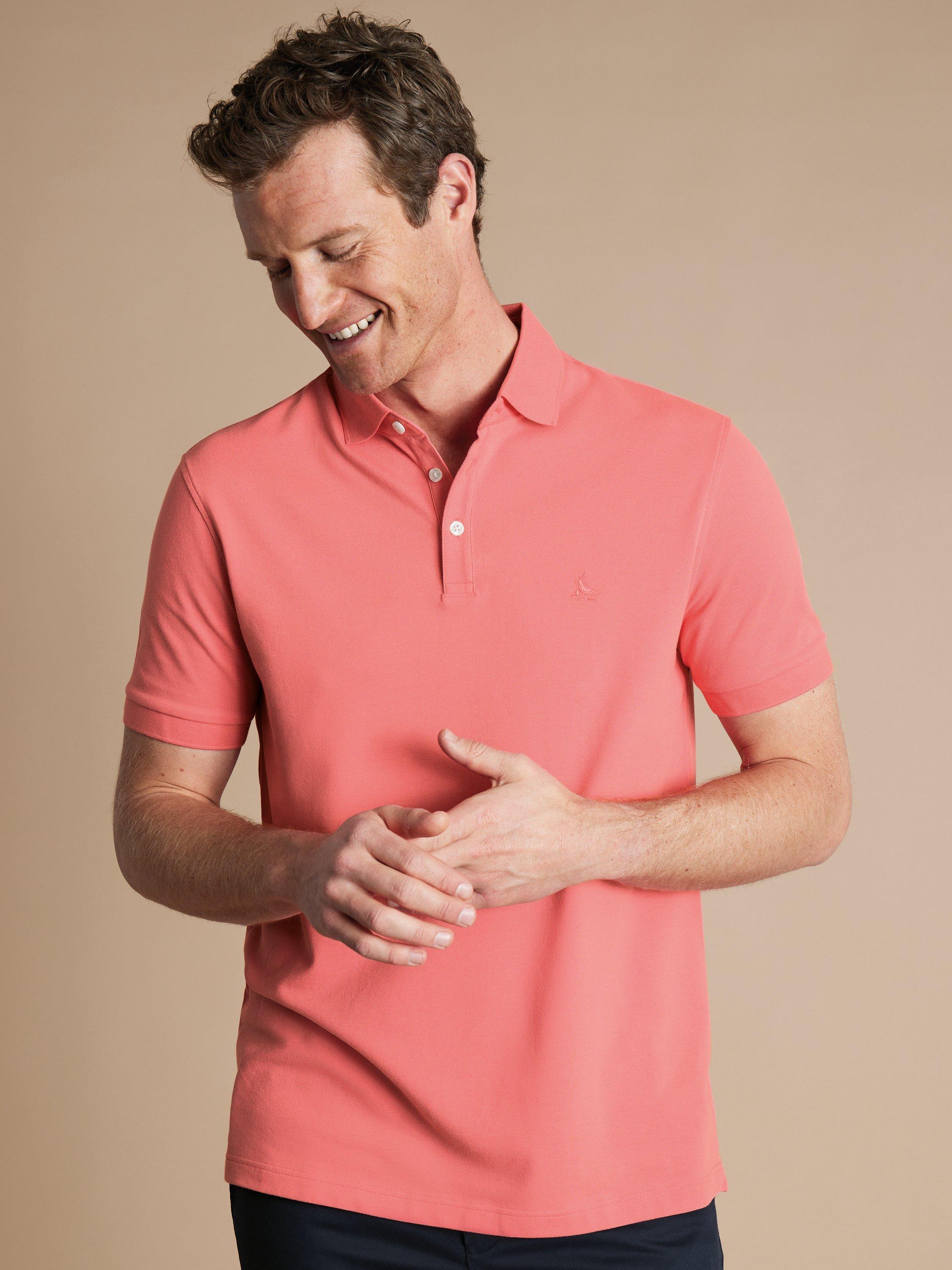 Charles Tyrwhitt Cotton Blend Regular Fit Short Sleeve Polo Shirt, Light Coral Pink