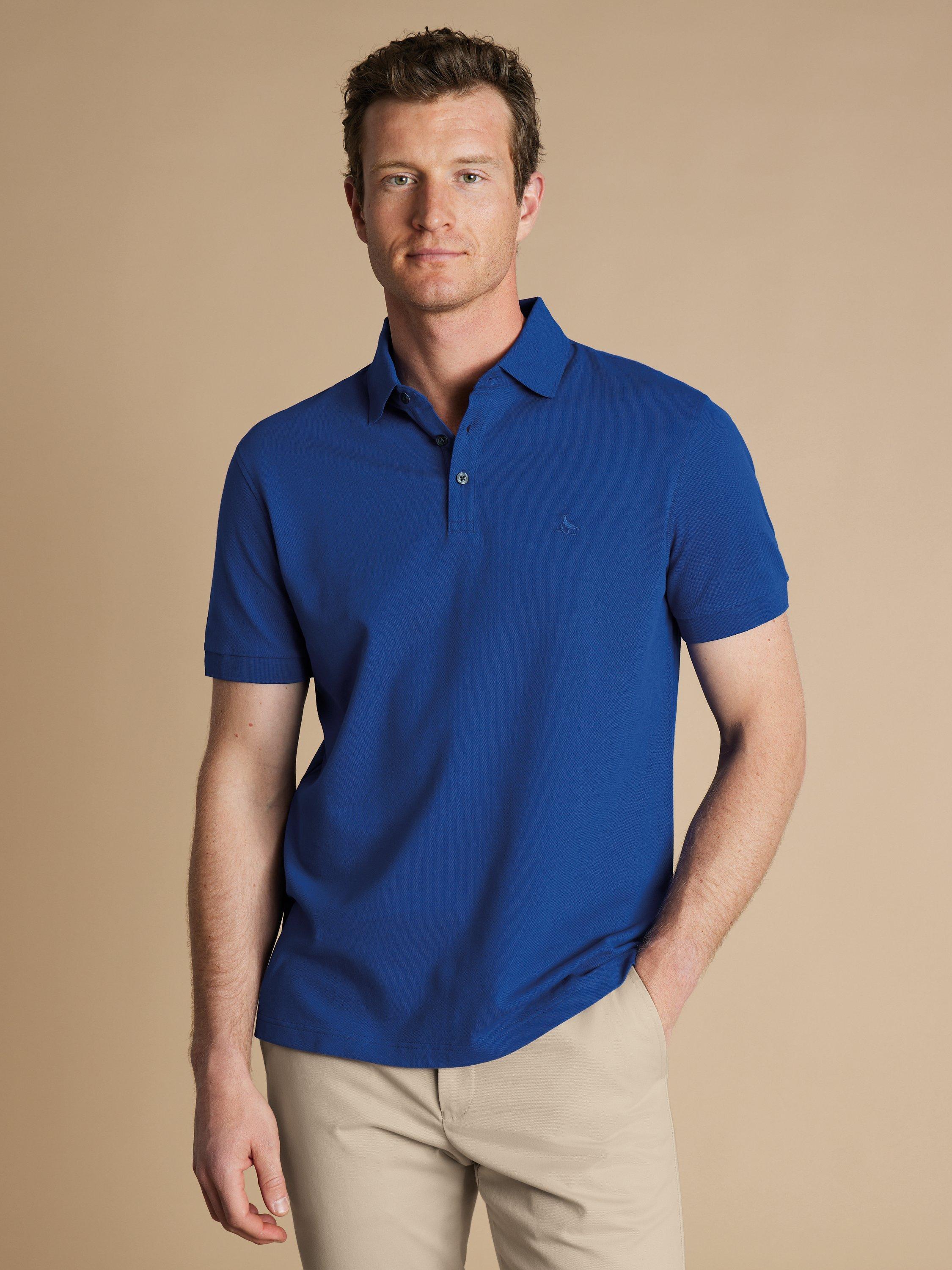 Charles Tyrwhitt Cotton Stretch Short Sleeve Polo Shirt, Cobalt Blue