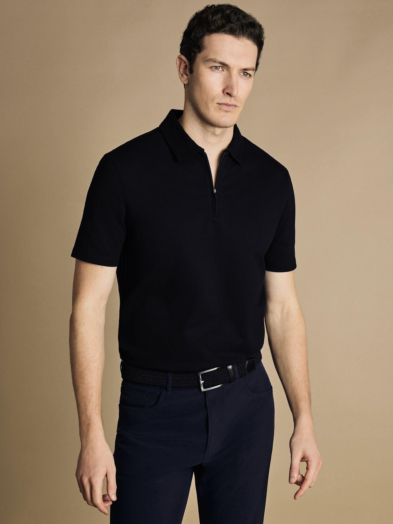 Charles Tyrwhitt Cotton Blend Regular Fit Short Sleeve Polo Shirt, French Navy