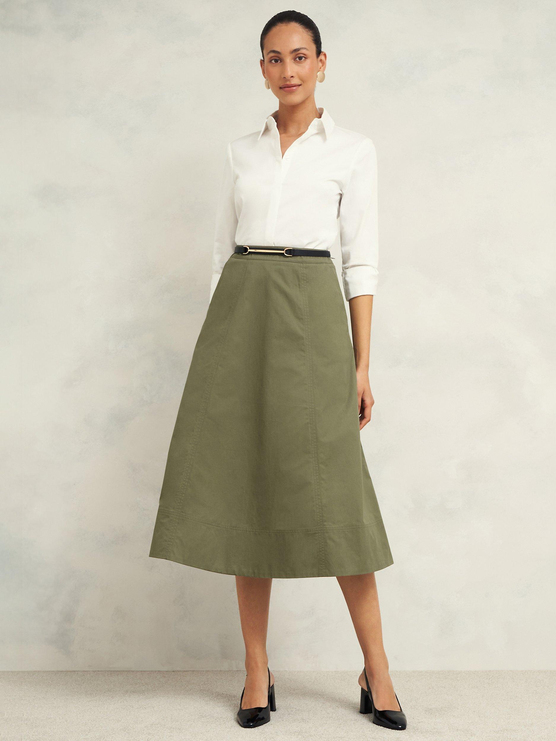 Hobbs Avril Organic Cotton Blend Skirt Sage