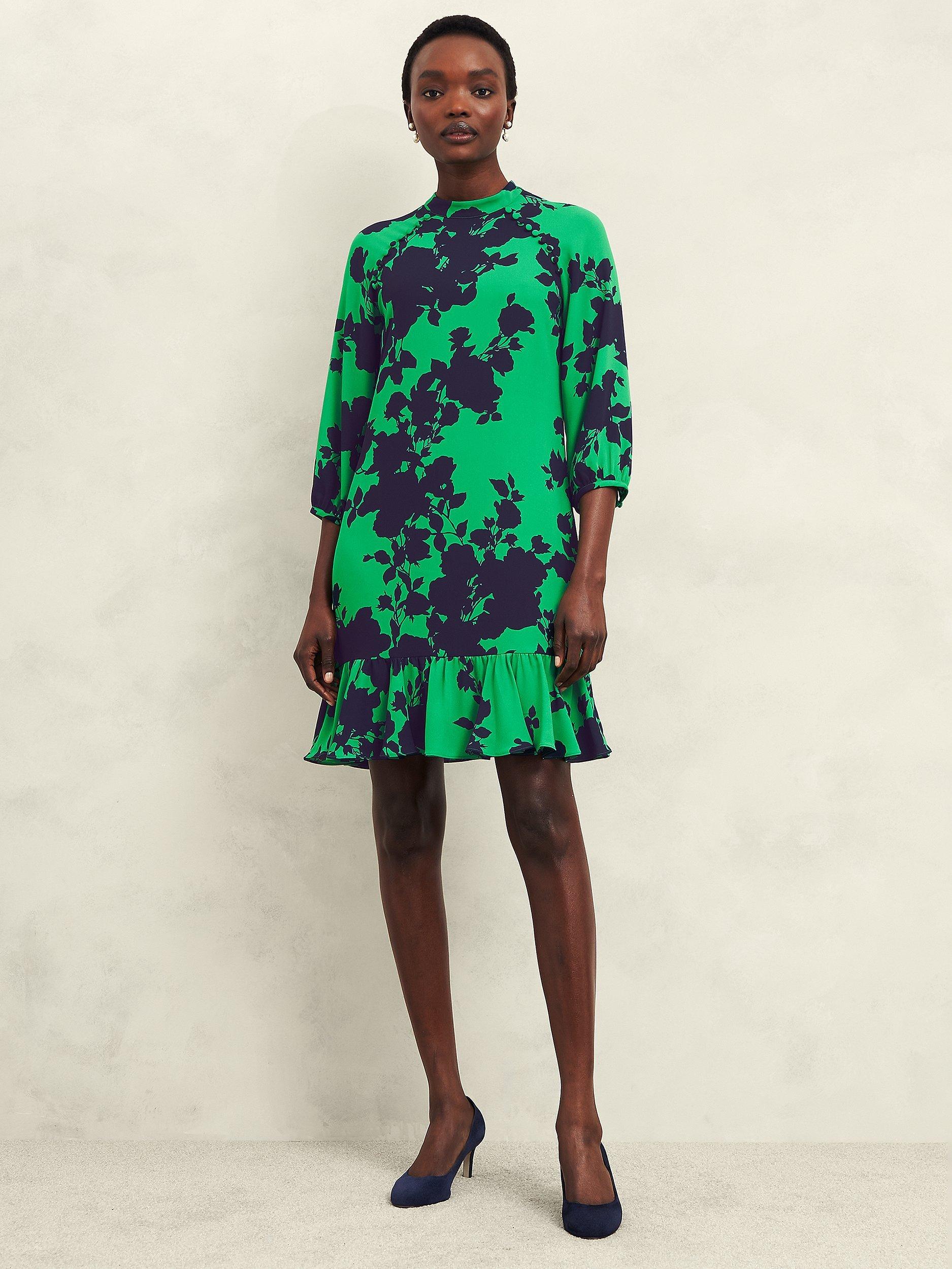 Hobbs Georgia Floral Dress Green Navy