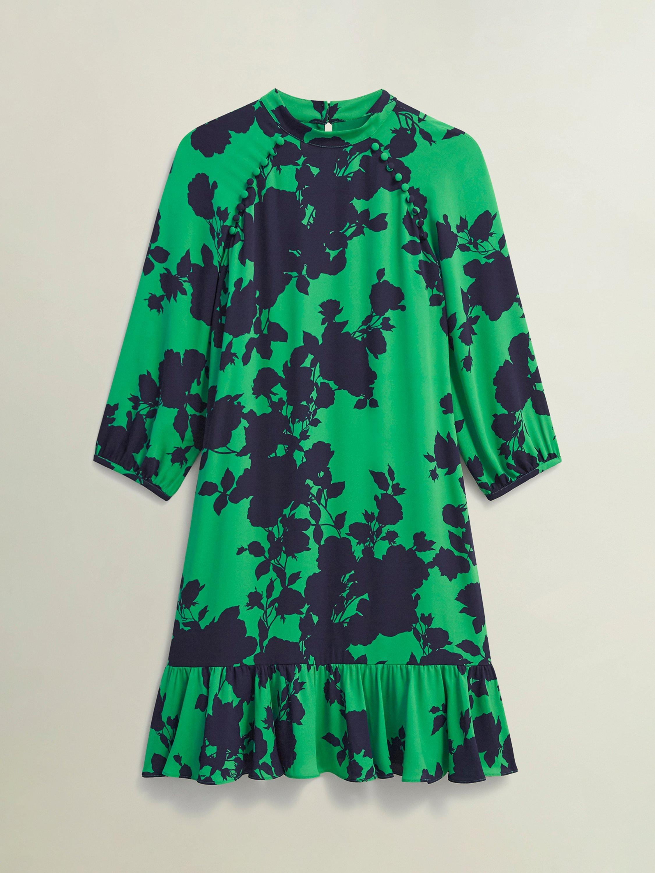 Product image 4 of 7, which shows Hobbs Georgia Floral Dress, Green/Navy, 10