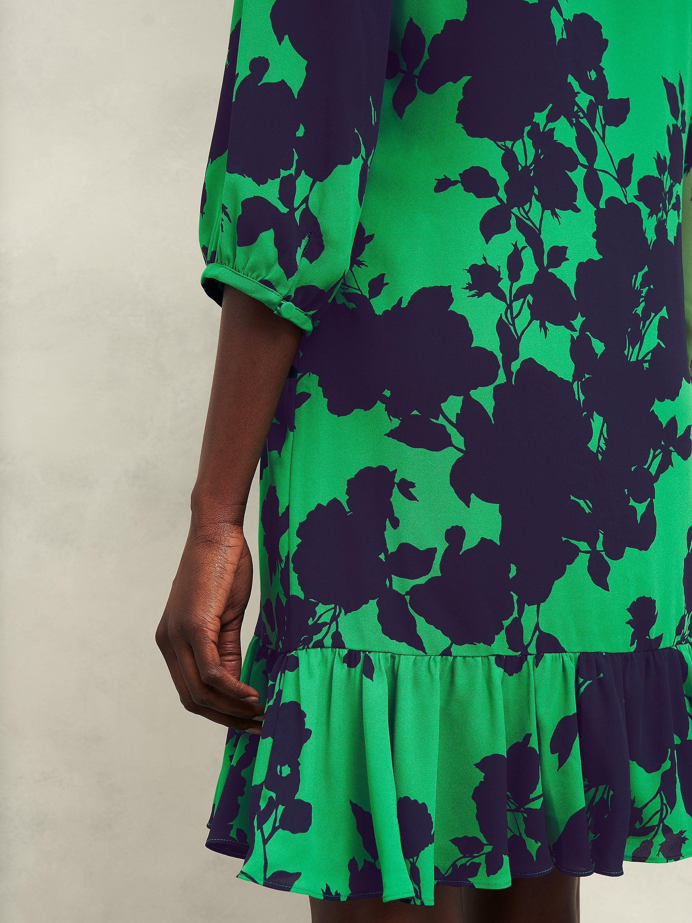 Product image 6 of 7, which shows Hobbs Georgia Floral Dress, Green/Navy, 10