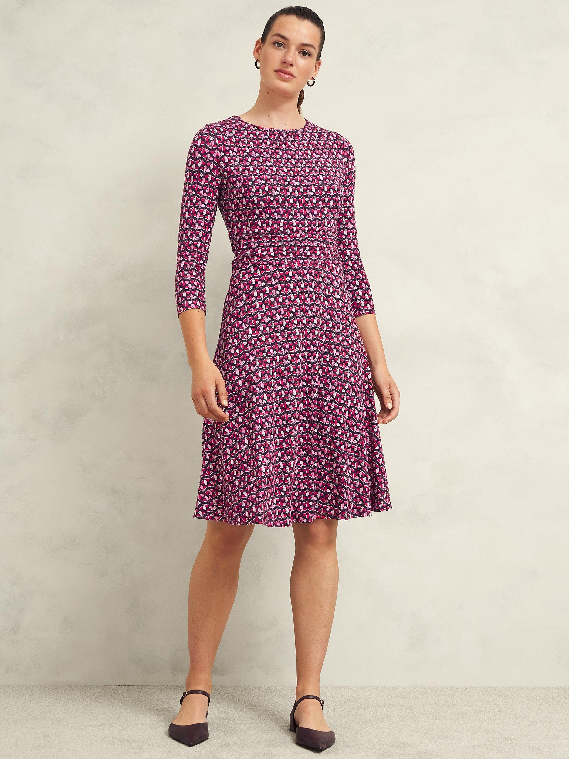 Product image 1 of 6, which shows Hobbs Bayview Abstract Jersey Dress, Pink/Multi, 22
