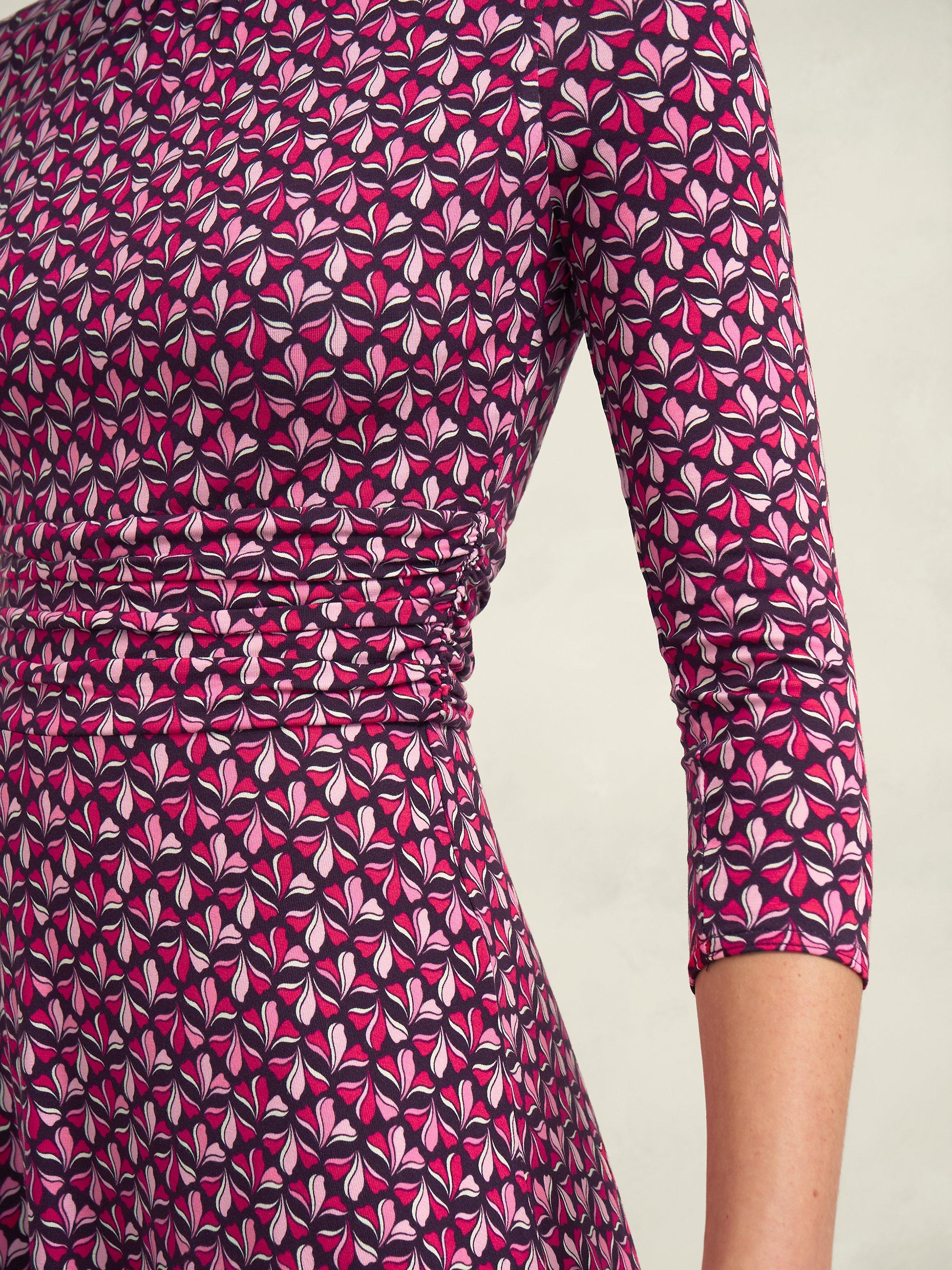 Product image 3 of 6, which shows Hobbs Bayview Abstract Jersey Dress, Pink/Multi, 22