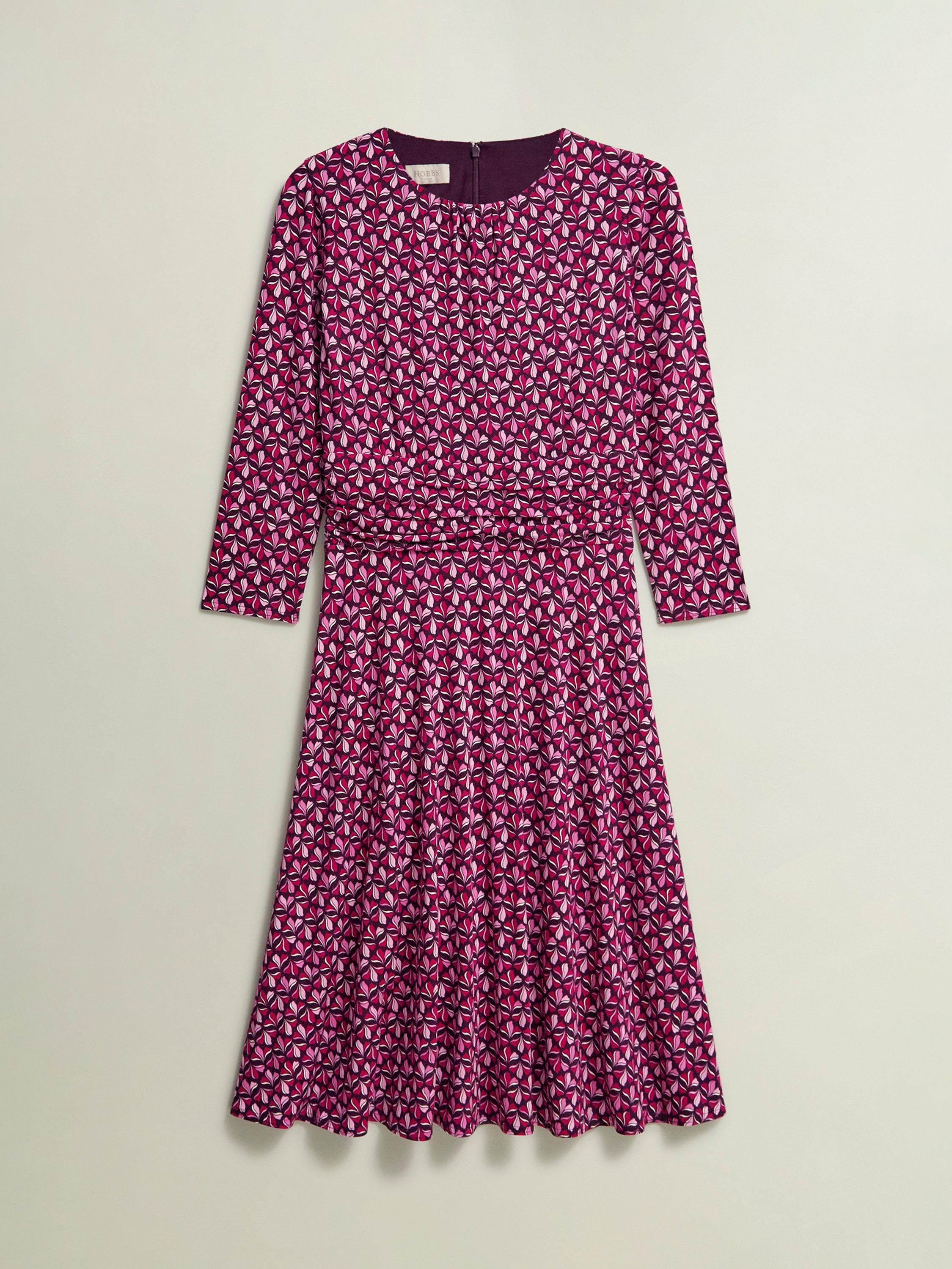 Product image 4 of 6, which shows Hobbs Bayview Abstract Jersey Dress, Pink/Multi, 22