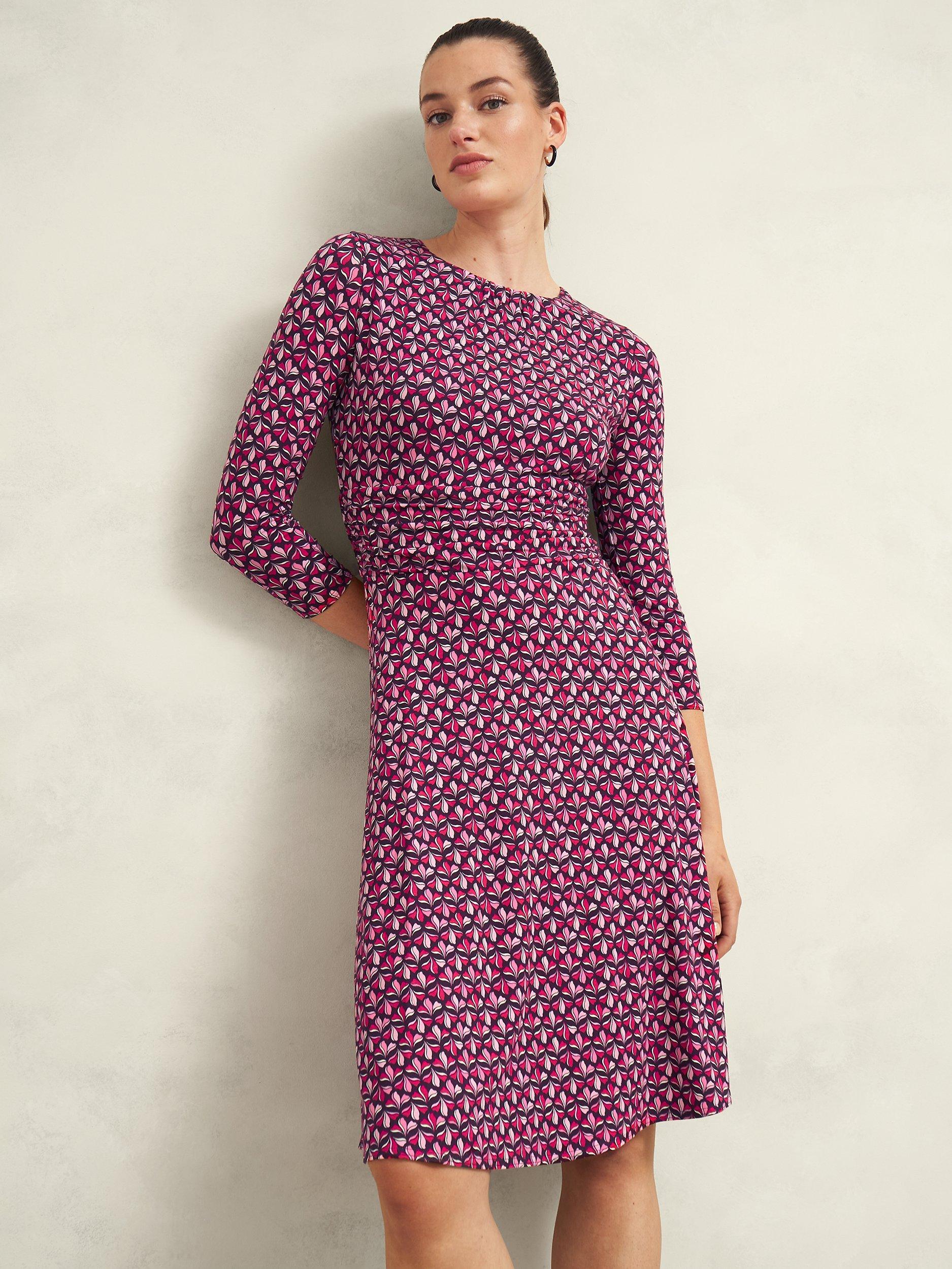 Product image 5 of 6, which shows Hobbs Bayview Abstract Jersey Dress, Pink/Multi, 22