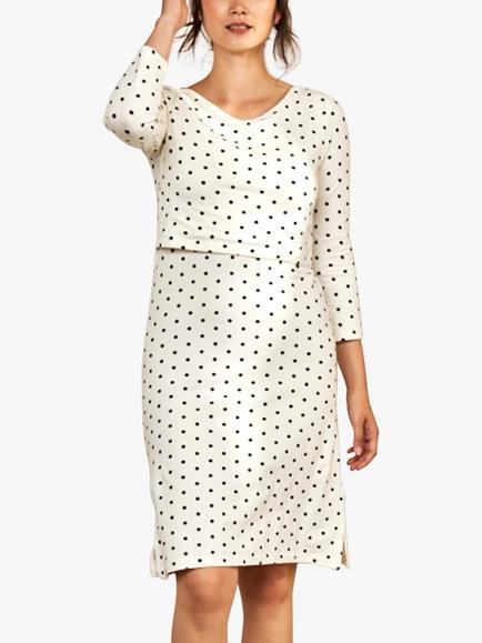 Bshirt Nursing Dress, Cream & Black Spot, Cream & Black Spot