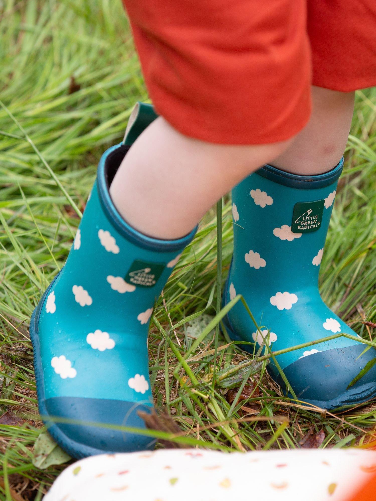 Product image 4 of 4, which shows Little Green Radicals Kids' Clouds Classic Wellington Boots, Blue, EU28