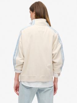 Superdry Athletic Essentials Applique Loose Zip Track Top, Turtledove Cream/Blue - view 2, Turtledove Cream/Blue