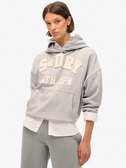 Superdry Athletic Essentials Applique Oversized Hoodie, Grey Marl, Grey Marl