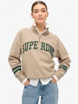 Superdry Athletic Essentials Applique Half Zip Sweatshirt, Cobblestone Grey, Cobblestone Grey