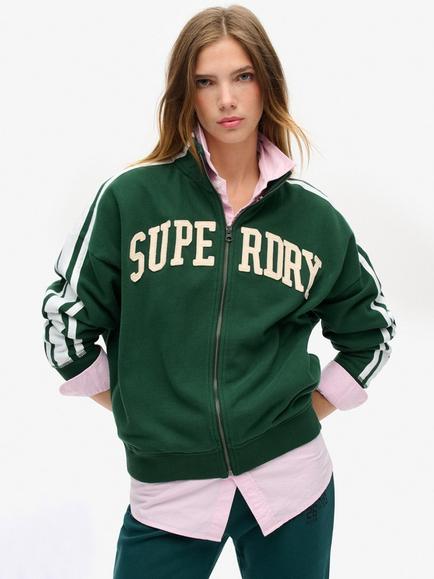 Superdry Athletic Essentials Applique Loose Zip Track Top, Enamel Green/Ivory, Enamel Green/Ivory