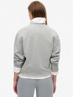 Superdry Athletic Essentials Loose Crop Crew Sweatshirt, Grey Marl - view 2, Grey Marl