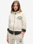 Superdry Athletic Essentials Relaxed Crop Zip Hoodie, Turtledove Cream