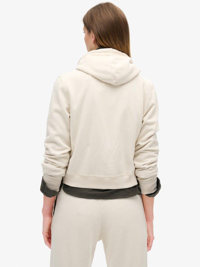 Superdry Athletic Essentials Relaxed Crop Zip Hoodie, Turtledove Cream, 8