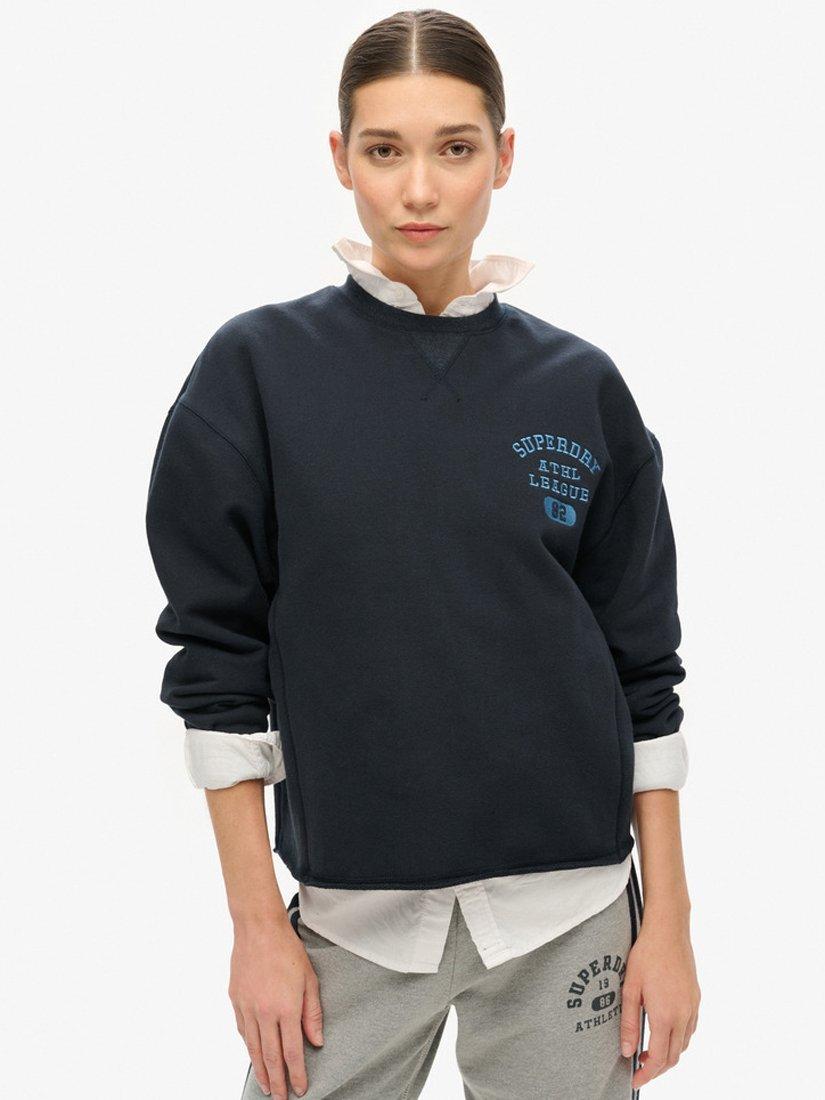 Product image 1 of 5, which shows Superdry Athletic Essentials Loose Crop Crew Sweatshirt, Eclipse Navy, 8