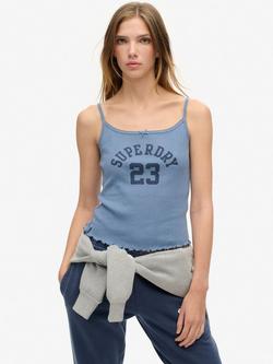 Superdry Athletic Essentials Graphic Pointelle Cami Top, Wedgewood Blue, Wedgewood Blue