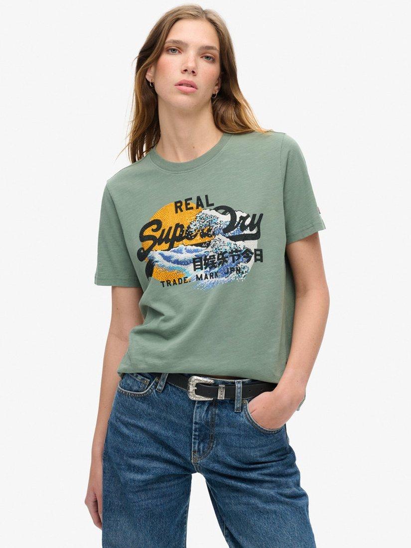 Superdry Tokyo Vintage Logo Graphic Relaxed T-Shirt, Green/Multi