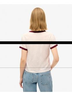 Superdry Athletic Essentials Ringer T-Shirt, Off White/Dark Red - view 2, Off White/Dark Red