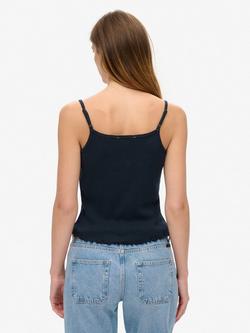 Superdry Athletic Essentials Graphic Pointelle Cami Top, Eclipse Navy - view 2, Eclipse Navy