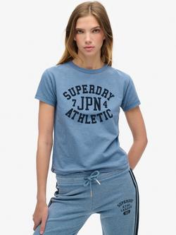 Superdry Athletic Essentials Graphic Fitted T-Shirt, Wedgewood Blue Slub, Wedgewood Blue Slub