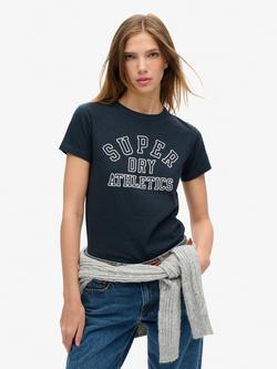 Superdry Athletic Essentials Graphic Fitted T-Shirt, Eclipse Navy Slub, Eclipse Navy Slub