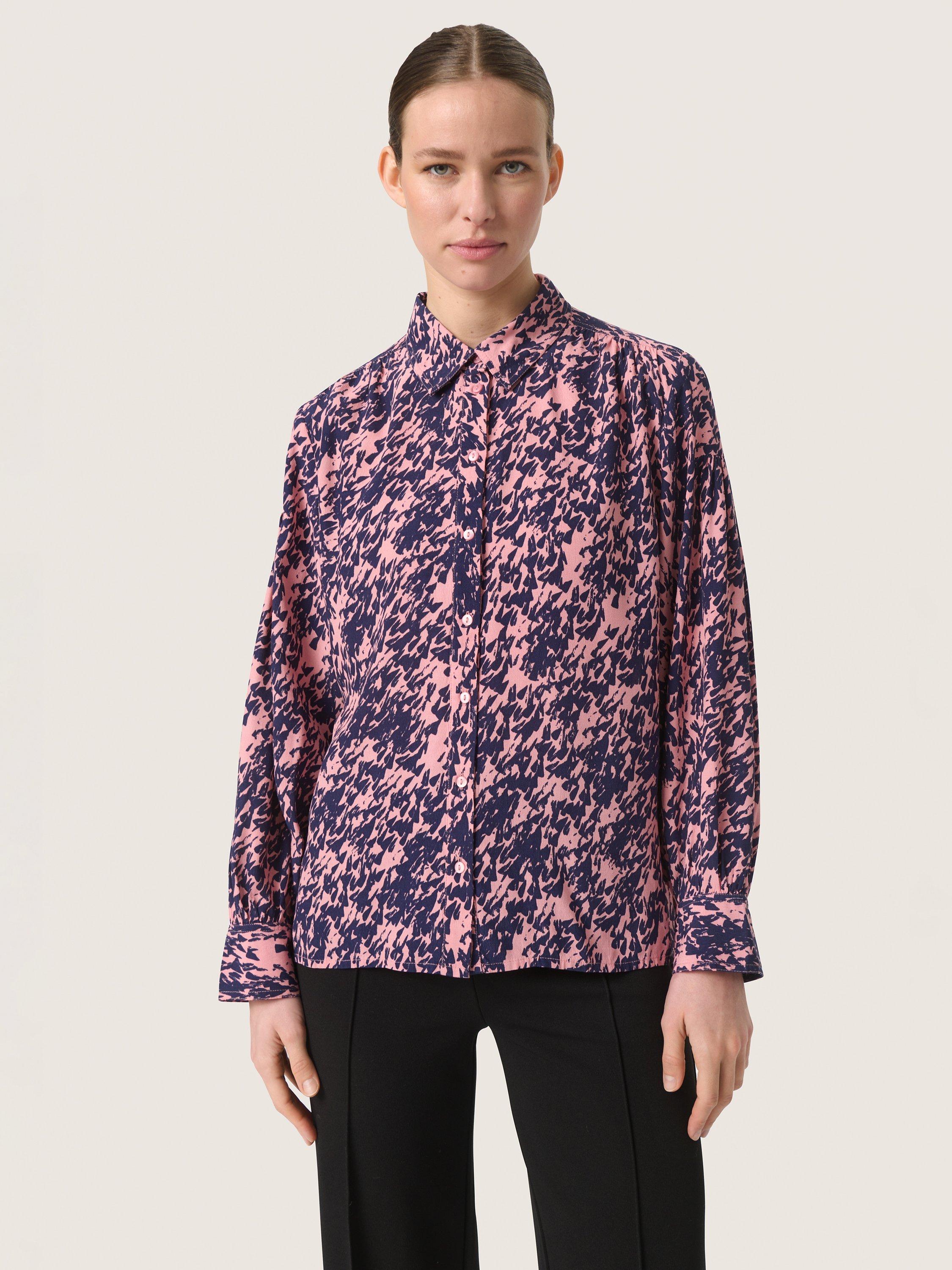 Product image 1 of 6, which shows Soaked In Luxury Sylvia Shirt, Blush/Navy, XS