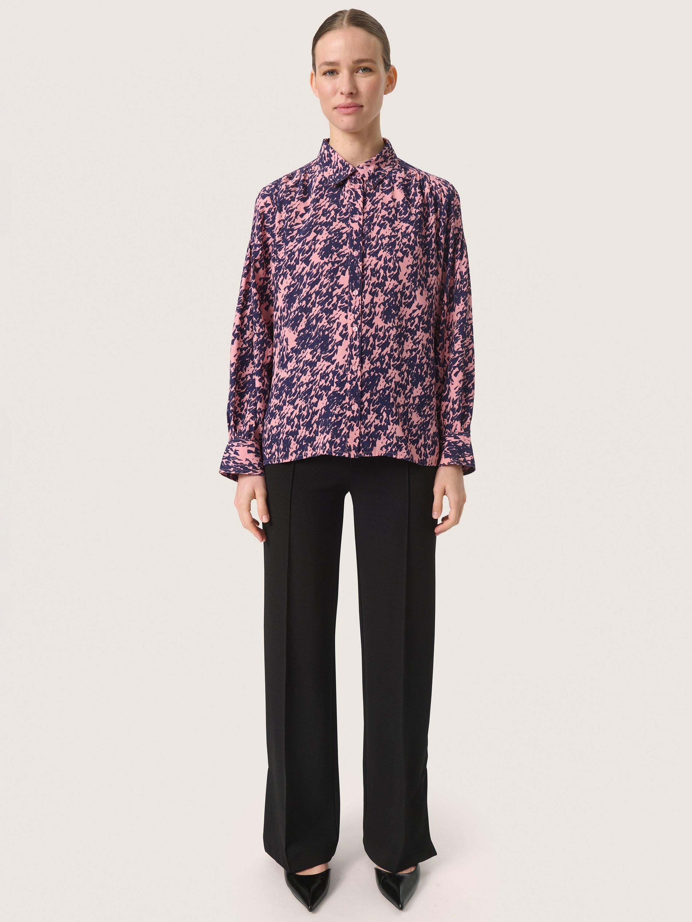 Product image 3 of 6, which shows Soaked In Luxury Sylvia Shirt, Blush/Navy, XS