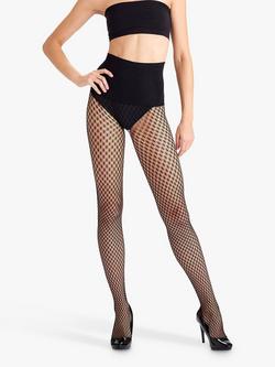 Heist Double Diamond Fishnet Tights, Black, Black
