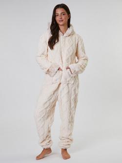 Loungeable Cable Cut Sherpa Onesie, Natural Cream, Natural Cream