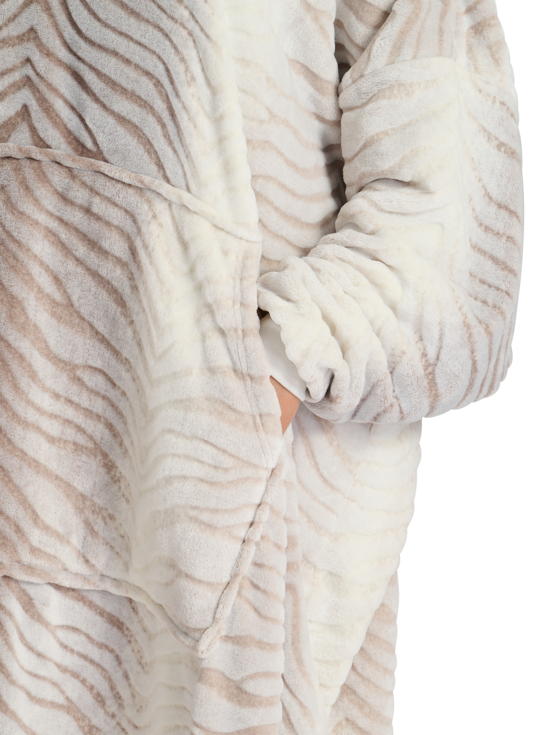 Product image 4 of 5, which shows Loungeable Tiger Fleece Snuggle Hoodie, Natural Taupe, One Size
