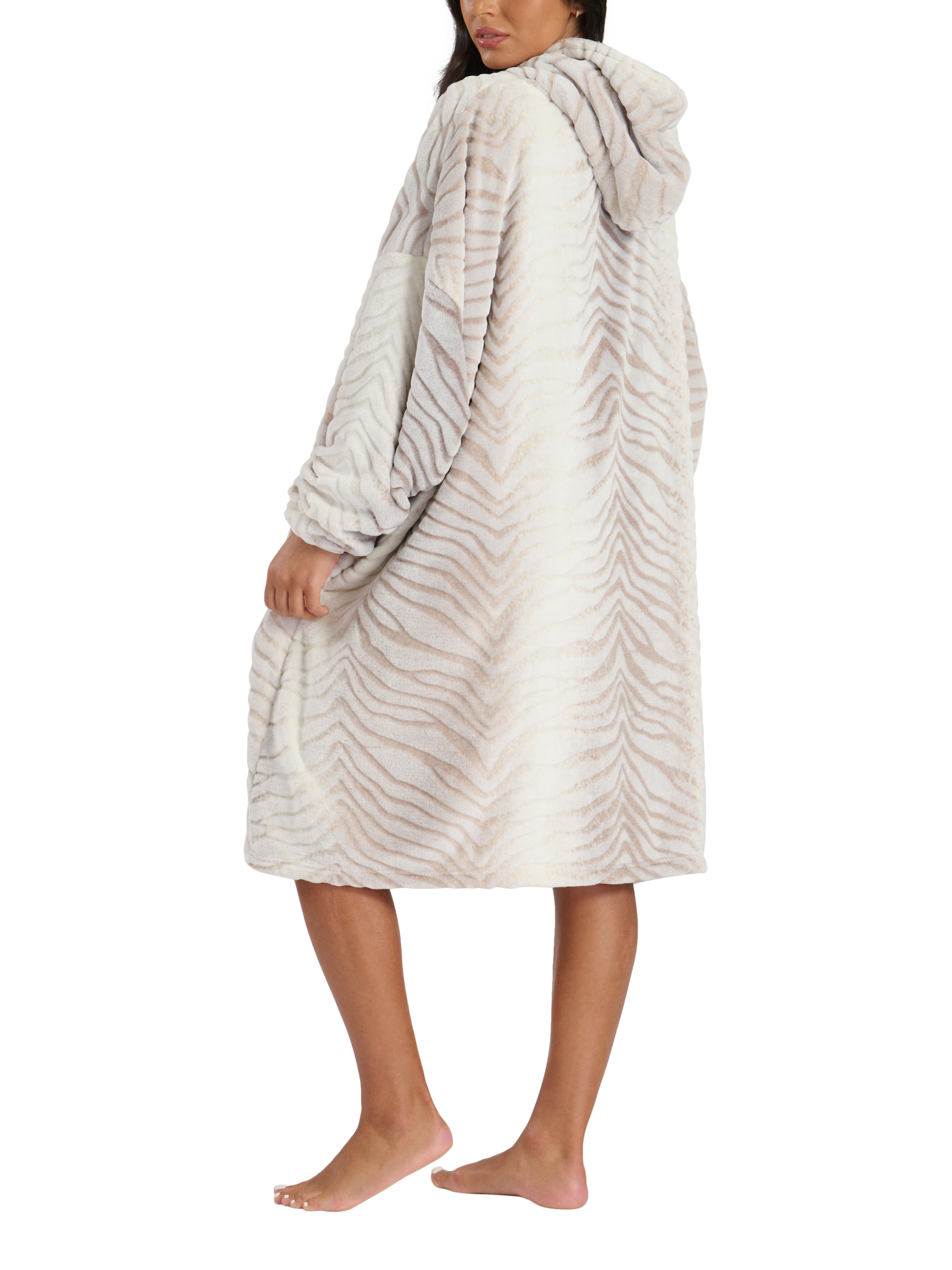 Product image 5 of 5, which shows Loungeable Tiger Fleece Snuggle Hoodie, Natural Taupe, One Size