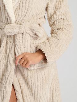 Loungeable Wavy Sherpa Hooded Dressing Gown, Natural Taupe - view 2, Natural Taupe