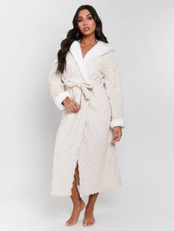 Loungeable Geometric Luxury Fleece Dressing Gown, Natural Cream