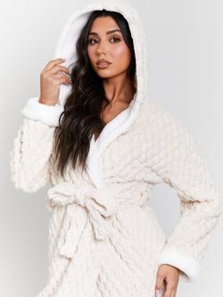 Loungeable Geometric Luxury Fleece Dressing Gown - view 2, Natural Cream
