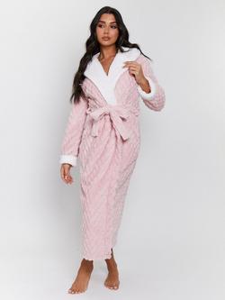 Loungeable Geometric Luxury Fleece Dressing Gown, Pink