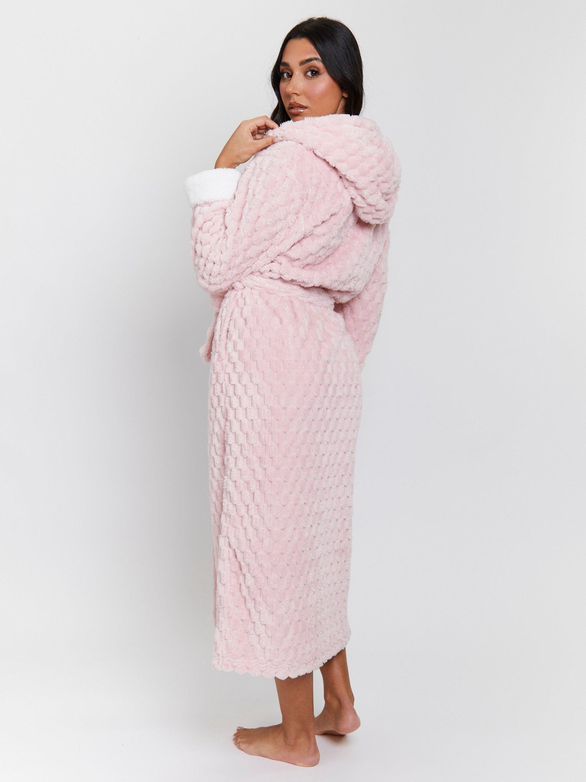 Product image 5 of 6, which shows Loungeable Geometric Luxury Fleece Dressing Gown, Pink, S