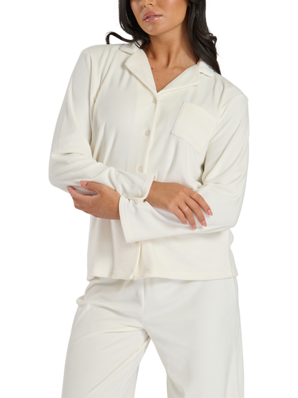 Loungeable Soft Velour Pyjama Set, Natural Cream