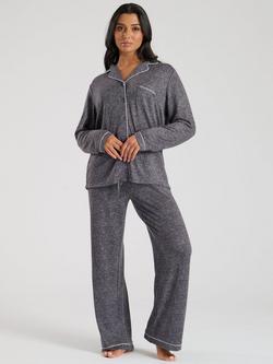 Loungeable Marl Rib Pyjama Set, Charcoal Grey