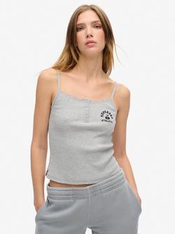 Superdry Athletic Essentials Graphic Button Cami, Grey Marl, Grey Marl