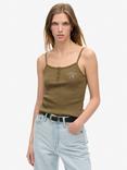 Superdry Athletic Essentials Graphic Button Cami, Beech Dark Green