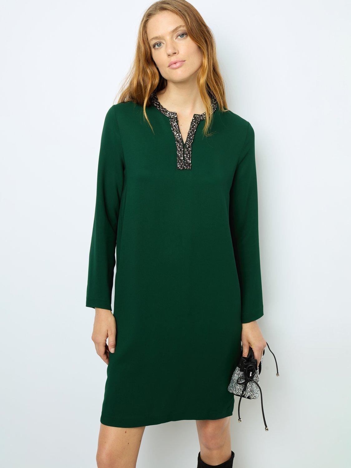 Gerard Darel Sterna Contrast Collar Dress, Dark Green