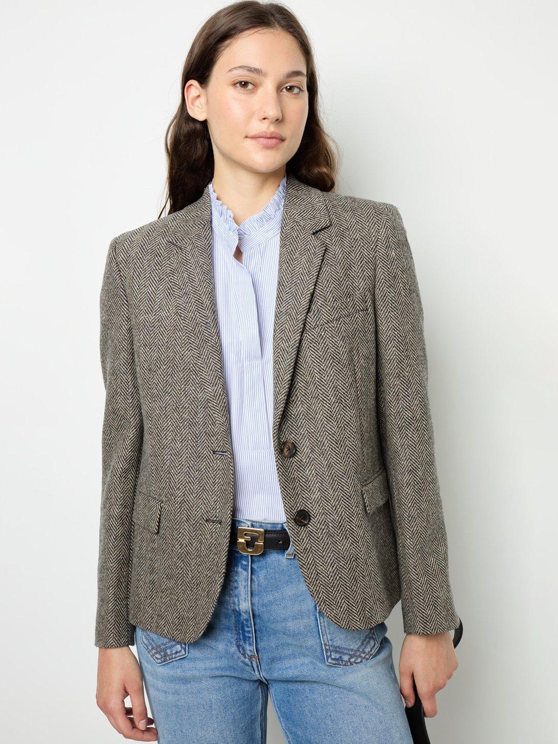 Gerard Darel Eddie Herringbone Wool Jacket, Charcoal
