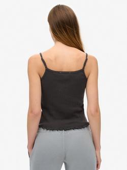 Superdry Athletic Essentials Graphic Pointelle Cami Top, Bison Black - view 2, Bison Black
