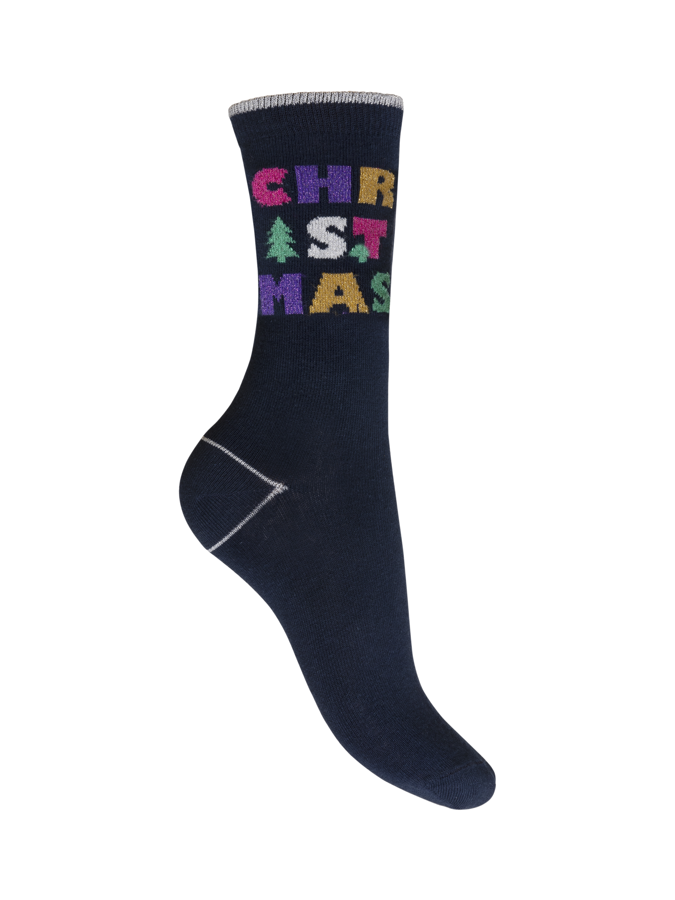Product image 2 of 3, which shows Charnos Christmas Fairy Lights and Sparkle Cotton Blend Ankle Socks, Pack of 2, Navy/Multi, One Size