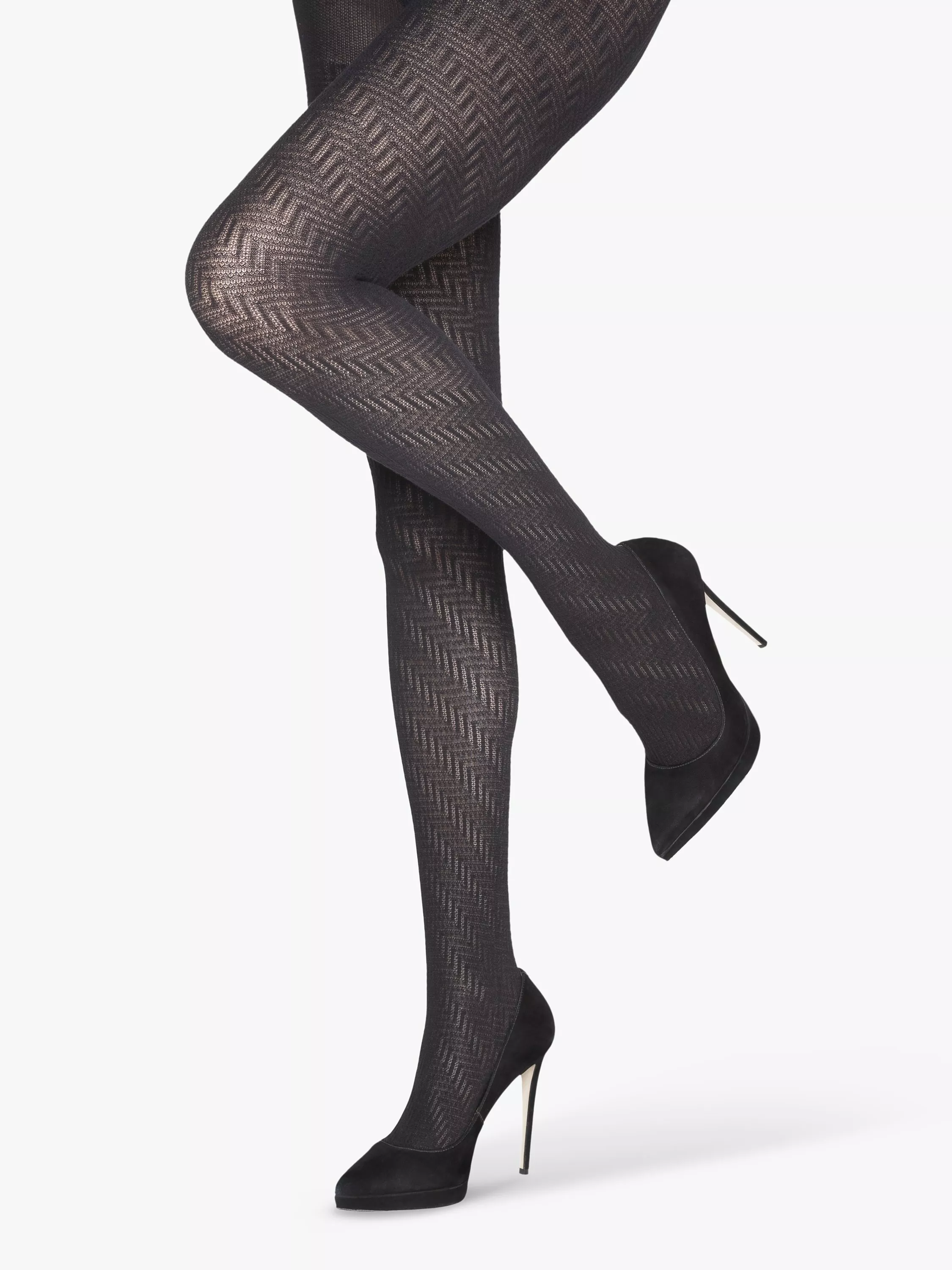 Charnos Cotton Blend Zig Zag Tights Black