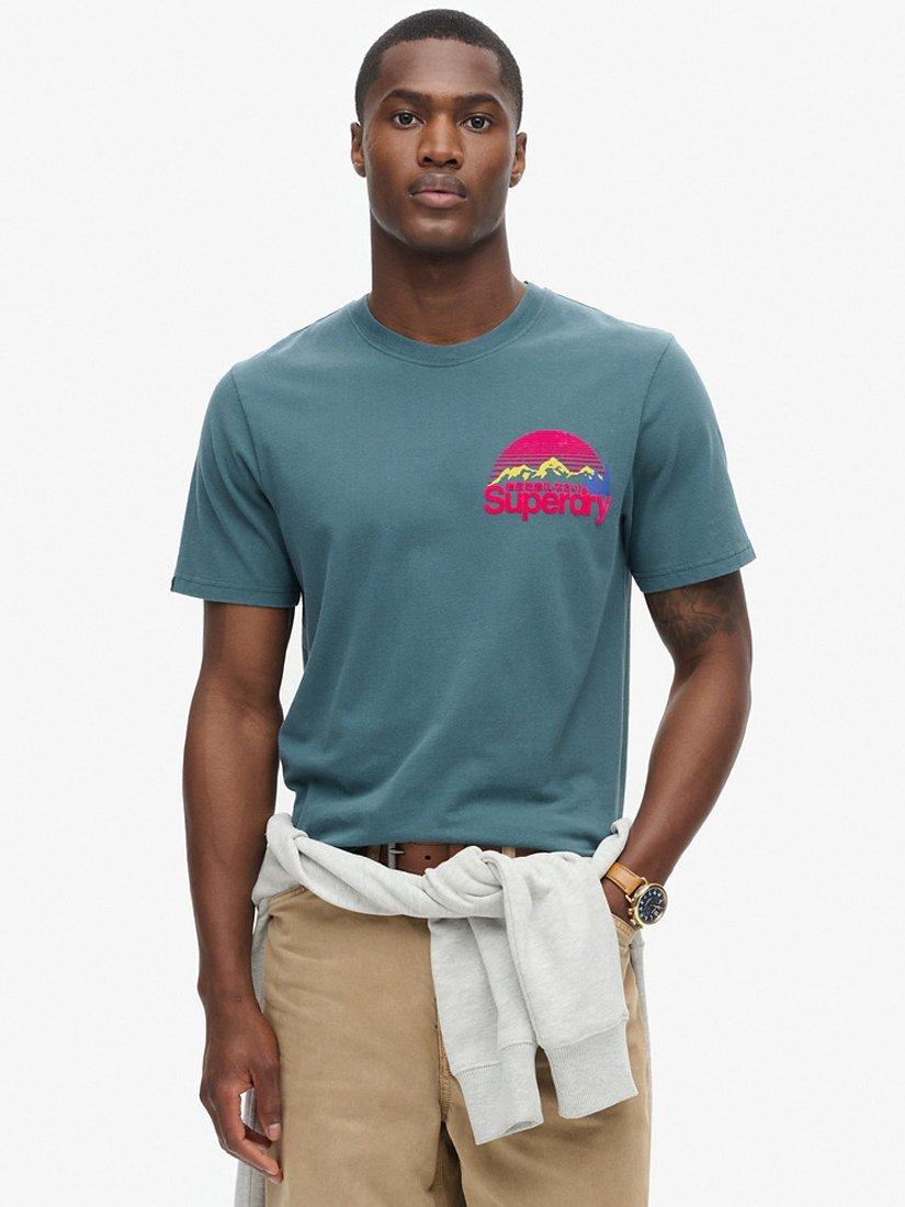 Product image 1 of 6, which shows Superdry Textured Logo T-Shirt, Stargazer Blue, S