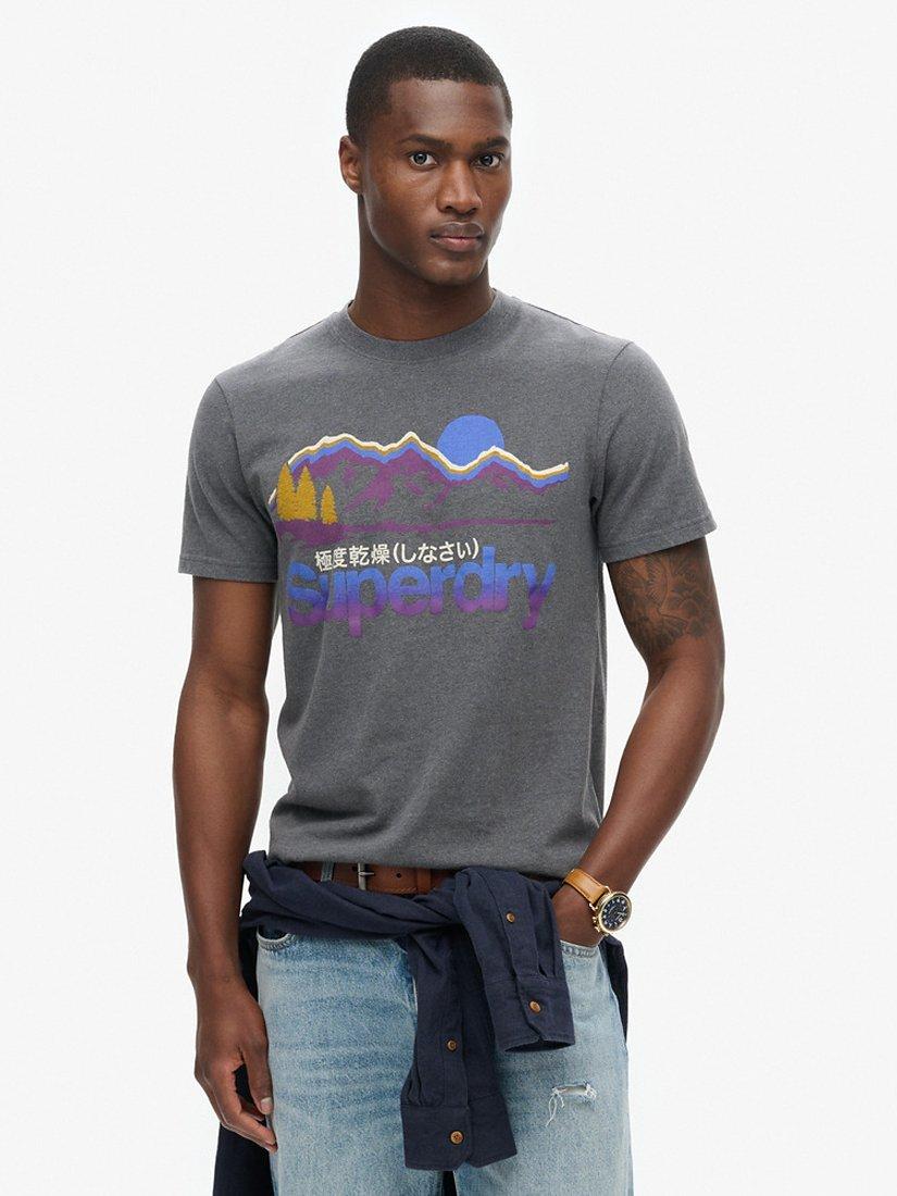 Product image 1 of 6, which shows Superdry Great Outdoors Graphic T-Shirt, Granite Grey Marl, S