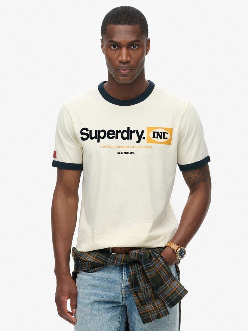 Product image 1 of 6, which shows Superdry Ringer Workwear T-Shirt, Vintage Cream, S